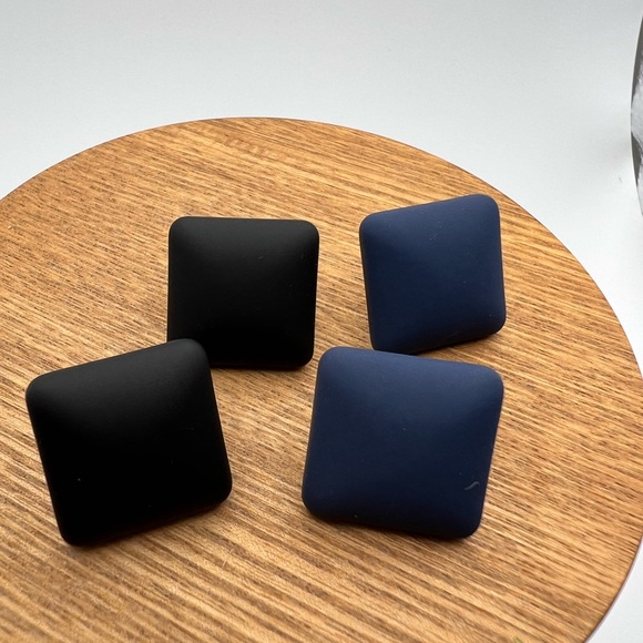 Classic Black & Blue Square Stud Earring set - Trendy Large Stud Earrings Set - Picture 8 of 13